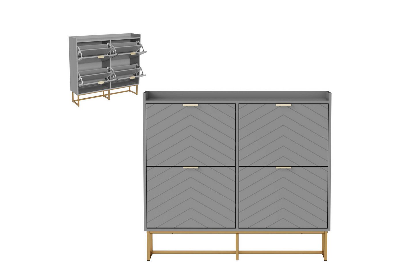 UEV Schuhschrank mit 4 Klappen, Schuhregal Schmal, Schuhkipper mit Metallfüße (Modern Schuhaufbewahrung mit Oberplatte Platzsparend, Schuhkommode mit Anti-Kipp System, 100 x 24,2 x 91cm) verstellbare und herausnehmbare Trennwände für verschiedene Schuhtypen von UEV