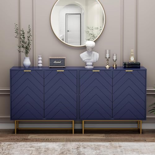 UEV Küchenschrank 2er Set,Sideboard Holz mit 4 Türen Buffetschrank verstellbare Ablagen, Anrichte, Mehrzweckschrank Kommode blau für Küche Wohnzimmer Flur Schlafzimmer 160x40x77,5cm von UEV