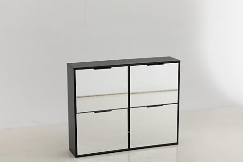 UEV Spiegelschuhschrank mit 4 klappen Schuhkipper für Wohnzimmer Schlafzimmer Flur Weiß von UEV