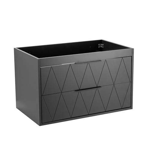 UEV Waschbeckenunterschrank hängend 75cm breit, Waschtischunterschrank, Badezimmerschrank mit 2 Schubladen, Badmöbel,Unterschrank,Waschtisch,schwarz von UEV