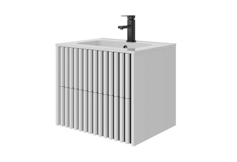 UEV Waschtisch Waschbecken mit Unterschrank set Badmöbel Gäste-WC (mit Wasserhahn und Pop-up-Ablassventil, Soft-close Schubladen,Waschbeckenunterschrank mit 2 Schubladen), Badezimmmer Schrank für Gäste WC, Komplett-Set Badmöbel von UEV