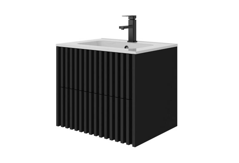 UEV Waschtisch Waschbecken mit Unterschrank set Badmöbel Gäste-WC (mit Wasserhahn und Pop-up-Ablassventil, Soft-close Schubladen,Waschbeckenunterschrank mit 2 Schubladen), Badezimmmer Schrank für Gäste WC, Komplett-Set Badmöbel von UEV