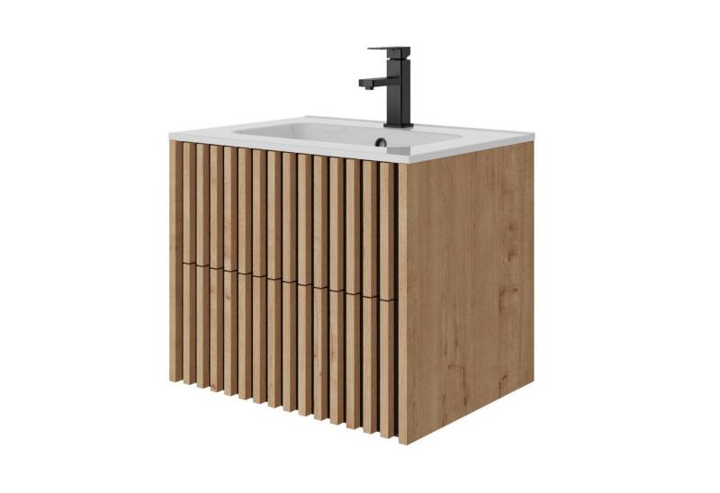 UEV Waschtisch Waschbecken mit Unterschrank set Badmöbel Gäste-WC (mit Wasserhahn und Pop-up-Ablassventil, Soft-close Schubladen,Waschbeckenunterschrank mit 2 Schubladen), Badezimmmer Schrank für Gäste WC, Komplett-Set Badmöbel von UEV