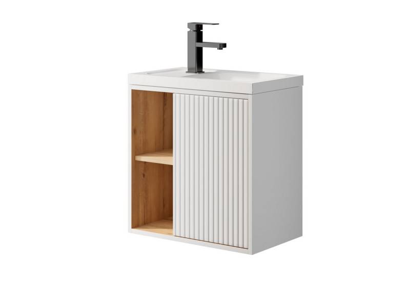 UEV Waschtisch klein Waschbecken mit Unterschrank set Badmöbel Gäste-WC (Breit 50cm, Komplett-Set, Badezimmmer Schrank für Gäste WC, Unterschrank mit Harzbecken Wasserhahn Pop-up-Ablassventil), Waschtischunterschrank hängend Breit 50,5cm von UEV