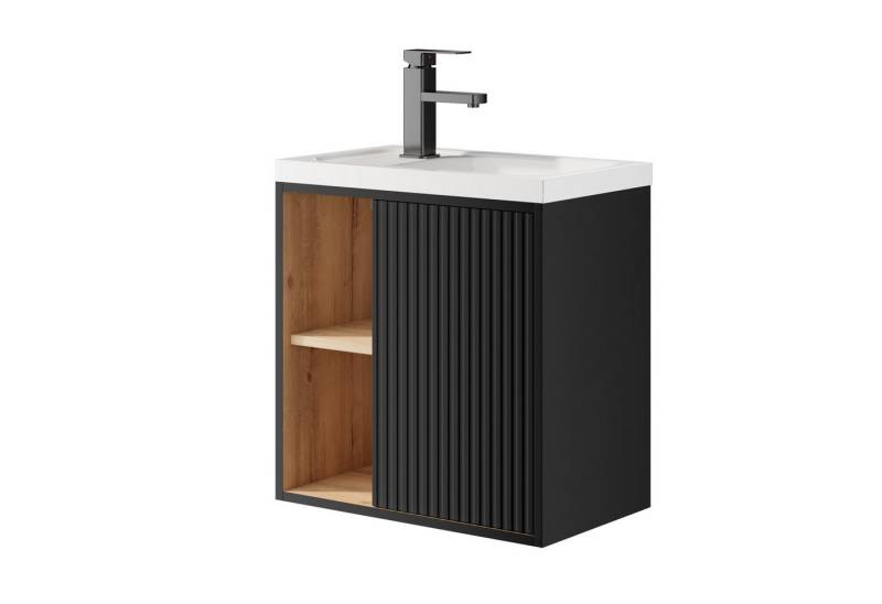 UEV Waschtisch klein Waschbecken mit Unterschrank set Badmöbel Gäste-WC (Breit 50cm, Komplett-Set, Badezimmmer Schrank für Gäste WC, Unterschrank mit Harzbecken Wasserhahn Pop-up-Ablassventil), Waschtischunterschrank hängend Breit 50,5cm von UEV