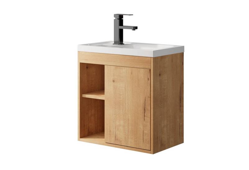 UEV Waschtisch klein Waschbecken mit Unterschrank set Badmöbel Gäste-WC (Breit 50cm, Komplett-Set, Badezimmmer Schrank für Gäste WC, Unterschrank mit Harzbecken Wasserhahn Pop-up-Ablassventil), Waschtischunterschrank hängend Breit 50,5cm von UEV