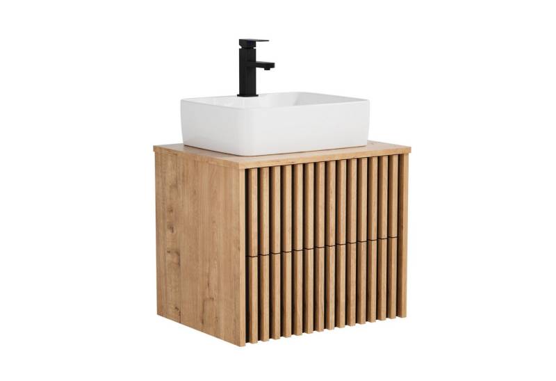 UEV Waschtisch mit Unterschrank hängend Keramik Waschbecken (Komplett-Set Badmöbel, Badezimmmer Schrank, mit Wasserhahn und Pop-up-Ablassventil Aufsatz-Waschbecken), Soft-close Schubladen,Waschbeckenunterschrank mit 2 Schubladen von UEV