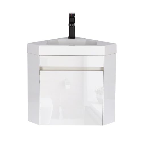 UEV Waschtisch mit Unterschrank Hängewaschbecken Gäste-WC Waschtisch Eckschrank Eckwaschbecken Wandmontage Waschbeckenunterschrank Badschrank Waschplatz Badmöbel Set für Klein Bad Weiß von UEV