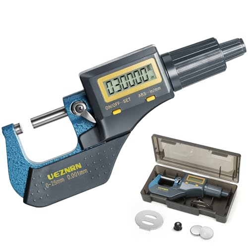Ueznirn Bügelmessschraube Digital 0-25mm, Hohe Präzision Mikrometer Digital Messschraube, LCD Micrometer Digitale Bügelmessschraube mit Wanddickenaufsatz, Digitalmikrometer 0.001mm/0.00003" von UEZNIRN