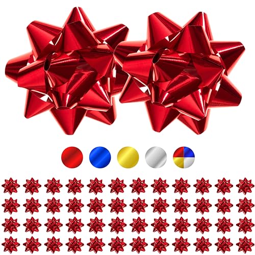 Üka 120 Geschenkschleifen. Standardgröße 4,5 cm. Selbstklebende Schleifen für Geschenkdekoration. Rote Schleifen für Weihnachten, Geburtstage und Events. Geschenkschleifen mit Metallic-Effekt. von Üka