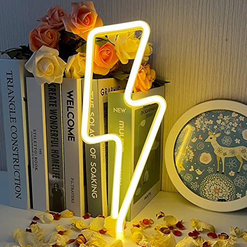 Blitz Neonlicht LED Schild Blitz Neon Sign Neon Nachtlicht, Batteriebetriebene und USB-betriebene Innenbeleuchtung Nacht- und Tischlampen für Schlafzimmer Weihnachtsfeier Bar von UExnkj-Y