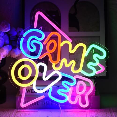 Game Over Leuchtreklamen LED Spiel Neon Licht Buntes LED Neon Schild für Wanddekoration USB Letter Gaming Neon Zeichen für Schlafzimmer Jungen Zimmer Dekor Game Zone Geschenk für Gamer von UExnkj-Y