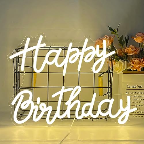 LED Leuchtreklame Nachtlicht Happy Birthday LED Neonlicht Wandschild USB Neon Lights Sign Wort Lichtzeichen Neon Schild Dekorative Wandleuchten für Restaurant Bar Pub Party Dekoration von UExnkj-Y