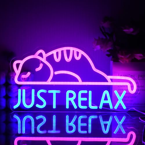 ‎UExnkj-Y Cat Leuchtreklame Just Relax Buchstaben Neonlichter Katze Led Neon Schild Tier Neonlicht Schild USB Power Led Sign for Schlafzimmer Spielzimmer Party Shop Zoohandlung Deko Geschenke von UExnkj-Y