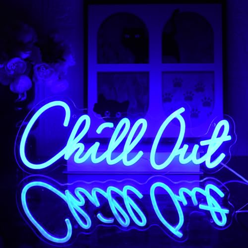 UExnkj-Y Chill Out Leuchtreklame Buchstaben Neonlichter Blau LED Schild Chill Neon Sign Dimmbare Neonschilder für Schlafzimmer Bar Spielzimmer Cafe Lounge von UExnkj-Y