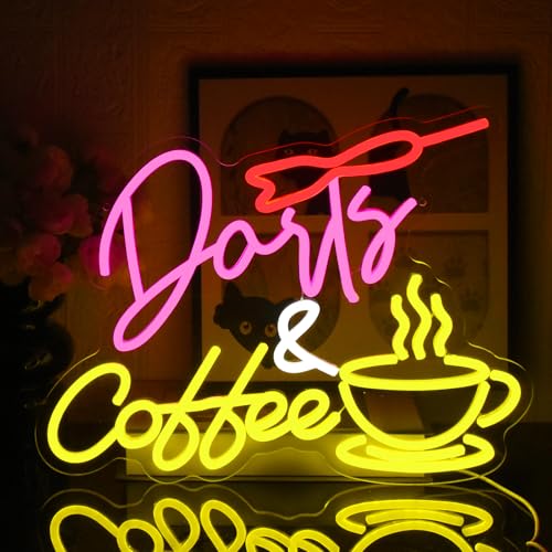 UExnkj-Y Dart Coffee Neon Sign Darts Bar Led Neon Schild Game Neonlicht USB Dimmbares Neonlicht für Bier Bar Resturant Wohnzimmer Schlafzimmer Männerhöhle Party Home Dekor Store Geschenke von UExnkj-Y