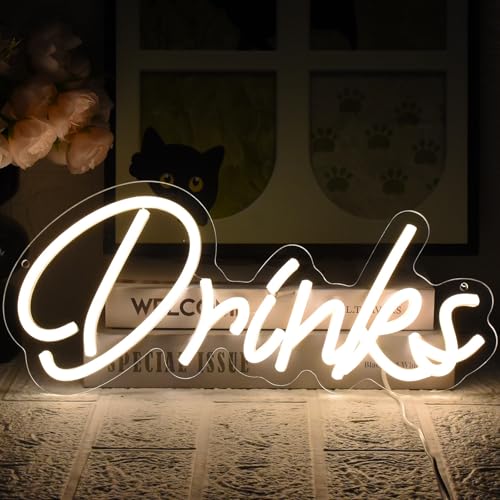 UExnkj-Y Drinks Buchstaben Leuchtreklame Warmweißes Drink Led Schild Dimmbar Bar Schild mit USB-Betrieb für Pub Home Bier Bar Club Man Cave Restaurant Shop Sign Dekor von UExnkj-Y