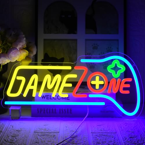 UExnkj-Y Game Zone Leuchtreklame Gamer Neon Licht Game Room Neon Schild USB Brief Game Neonlicht Gaming Wand Dekor für Schlafzimme Spielzimmer Teenager Geschenk von UExnkj-Y