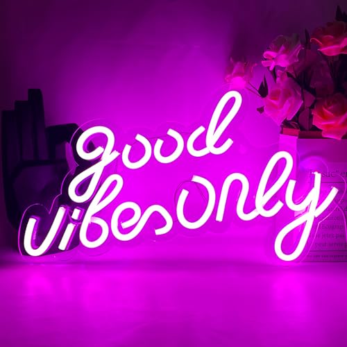 UExnkj-Y Good Vibes Only LED Schild Pink Neon Sign LED Leuchtreklame Buchstabe Wand Dekor Led Schild Acryl Leuchtschild Neonlicht für Schlafzimmer Wand Bar Party Dekor von UExnkj-Y