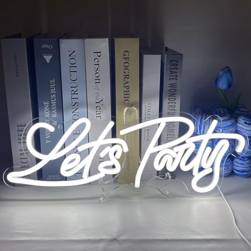 UExnkj-Y Lets Party Leuchtreklame Weiß LED Neonlicht Wand Dekor LED Leuchtreklame Buchstabe Neon Schild USB Leuchtreklame für Schlafzimmer, Bar, Hochzeit, Party, Weihnachten, Geburtstagsfeier von UExnkj-Y