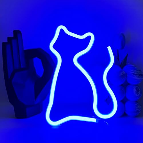 UExnkj-Y Neon Cat Signs Blaue Leuchtreklame Katze LED Schild LED Tier Schild Zeichen Neon Signs Battery oder USB Powered Leuchtreklamen für Kinderzimmer Wohnzimmer Hochzeitsfeier von UExnkj-Y