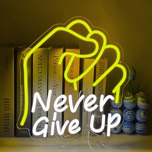 UExnkj-Y Never Give Up Neon Schild, Gesten Leuchtreklame, Neon Wand Dekor Schild, Buchstabe Neon Sign, USB LED Neon Schilder für Schlafzimmer Party Pub Game Zone Dekoration von UExnkj-Y