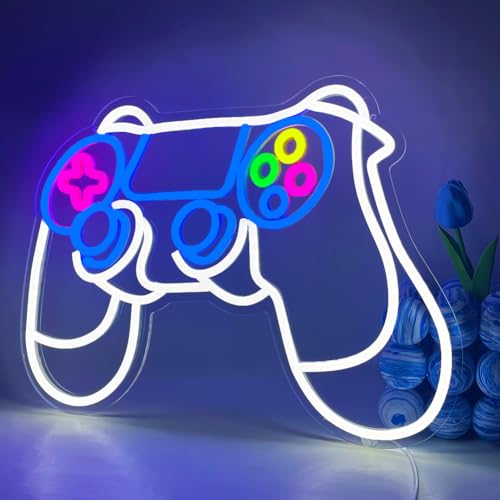 UExnkj-Y Spiel Leuchtreklame Game LED Schild Blaue Weiß Leuchtreklame LED Neon Wanddekoration Gamepad Neon Sign USB Neon Schild für Schlafzimmer Jungen Zimmer Dekor Game Zone Geschenk von UExnkj-Y