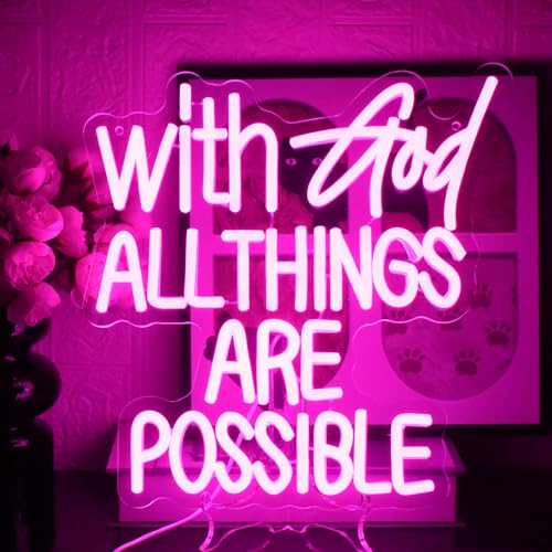 UExnkj-Y With God All Things Are Possible Neon Schild Rosa God Wand Dekor Led Schild USB Buchstabe Dimmbare Neonschilder für Weihnachten Schlafzimmer Klassenzimmer Party Hochzeit Kirche von UExnkj-Y
