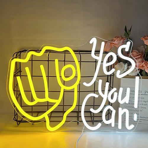 Yes You Can Leuchtreklame Yes Neonlichter Gelbe Weiße Neon Schild Finger Neon Zeichen LED Leuchtreklame Buchstabe für Schlafzimmer Wanddekoration,Hochzeitsfeier,Mädchenzimmer,Hotel,Bar Neon von UExnkj-Y