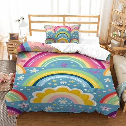 UFAZEHDNS Regenbogen 3D Gedruckt Bettwaren 2 Teilig Bettbezug Mit Kissenbezug Soft Microfaser Luxus Modern Mit Reißverschluss Für Erwachsene Und Kinder Single（135x200cm） von UFAZEHDNS