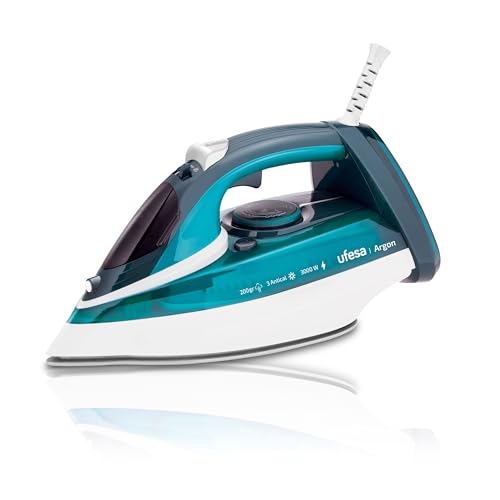 Ufesa Argon Dampfbügeleisen 3000W, Max 200gr und variabler Dampfhub 0-40gr /min, Keramiksohle, Dampf oder Trocken, Dreifaches Anti-Kalk-System, Anti-Tropf von Ufesa