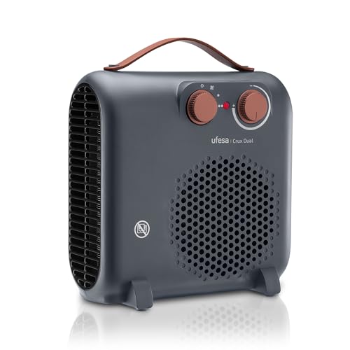 Ufesa Crux Dual Heater 2000W, 3 Leistungsstufen, einstellbarer Thermostat, flache und vertikale Verwendung, Ventilationsfunktion, grau von Ufesa