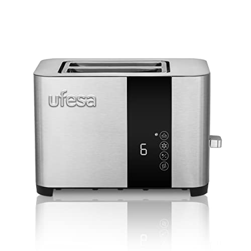 Ufesa Duo Delux Toaster 2 Scheiben aus Edelstahl, LCD-Digitalbildschirm, 850 W, 2 Breite Schlitzen, 7 Bräunungstufen von UFESA