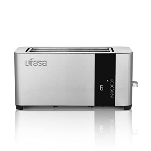 Ufesa Duo Plus Delux Toaster 2 Scheiben aus Edelstahl, LCD-Digitalbildschirm, 1400 W, Toaster Langschlitz, breiter Mund, 7 Röststufen von UFESA