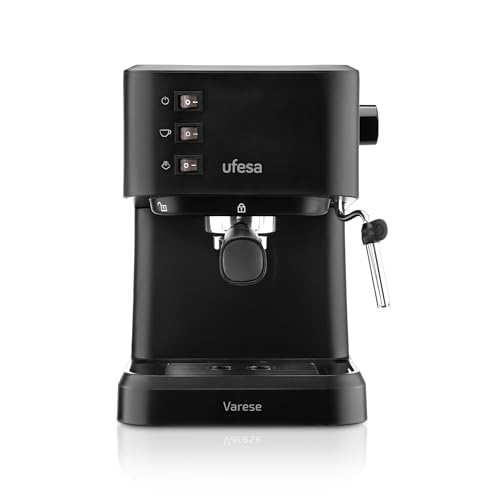 Ufesa Varese Kompakt-Espresso- und Cappuccino-Kaffeemaschine, 1050W, schwenkbarer Dampfauslass, 20 Bar Druck, für 1 oder 2 Kaffees, 1,5L Wassertank, Tassenwärmer-Funktion von UFESA