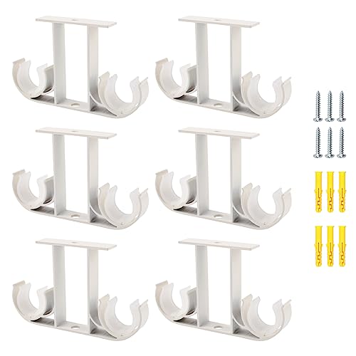 UFURMATE Gardinenstangenhalterungen, 6 Stück Aluminiumlegierung Deckenhalterung, Doppelte Vorhanghalter, Fenster Vorhangstange Hängende Halterung für 23 mm - 26 mm Gardinenstange (Weiß) von UFURMATE