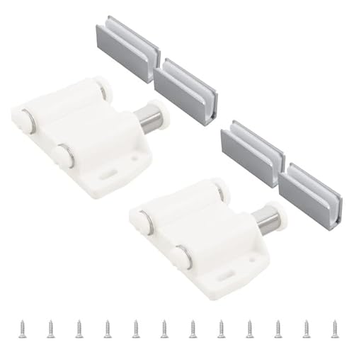 UFURMATE Glastür-Magnetschnäpper zum Öffnen, Doppelglasriegel mit verstellbarer Schrankklemme, passend für 3–6 mm freischwingende Türen (Silber und Weiß), 2 Stück von UFURMATE