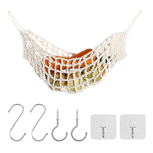 UFURMATE Obst Gemüse Hängematte, Beige, Baumwolle, 1 Set, 60 x 30 cm, 163.4 g, Platzsparend, Hochwertig, Enge Maschen, Vielseitig von UFURMATE