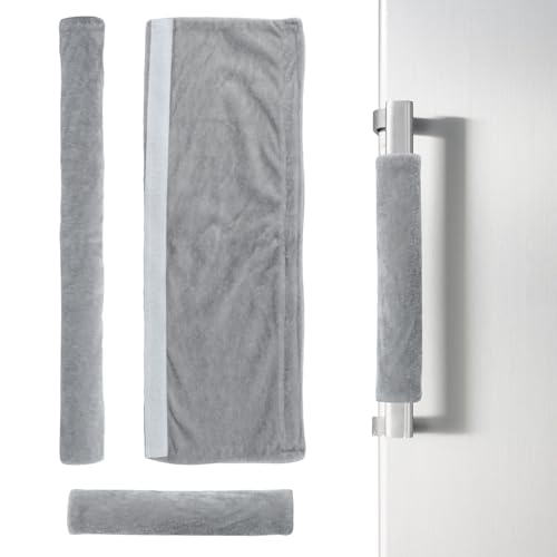 UFURMATE Samt-Kühlschrankgriffabdeckungen, antistatisch, staubdicht, Kühlschrankgriffschutz, Küchengeräte, Zugabdeckung für Kühlschrank, Mikrowelle, Geschirrspüler, 3 Stück (grau) von UFURMATE