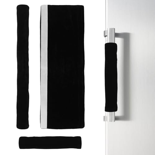 UFURMATE Samt-Kühlschrankgriffabdeckungen, antistatisch, staubdicht, Kühlschrankgriffschutz, Küchengeräte, Zugabdeckung für Kühlschrank, Mikrowelle, Geschirrspüler, 3 Stück (schwarz) von UFURMATE