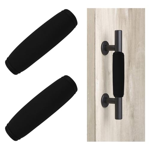 UFURMATE Scheunentürgriff-Abdeckung, 14 cm lang, Neopren-Türknauf-Handschuh für Schiebetüren, einfach zu installieren, Türknaufschutz mit Klettband, Schwarz, 2 Stück von UFURMATE