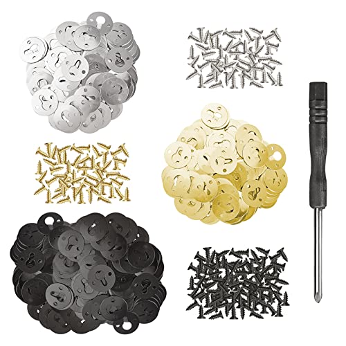UFURMATE Schlüssellochaufhänger mit Schrauben, 120 Stück runde Schlüssellochrahmenaufhänger Metallbilderaufhänger Schlüssellochaufhänger mit Schraubendreher (Schwarz & Gold & Silber) von UFURMATE