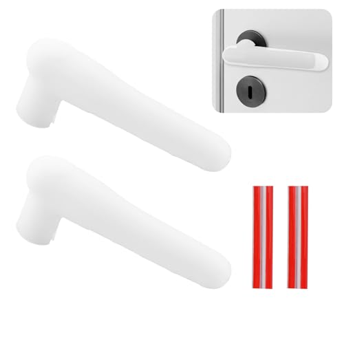 UFURMATE Türgriffabdeckungen, 2 Stück, transparent, weiß, Silikon, Türgriff-Handschuhabdeckungen, rutschfeste Türhebel-Protektoren mit Anti-Kollisions-Klebestreifen für flache quadratische Türhebel von UFURMATE