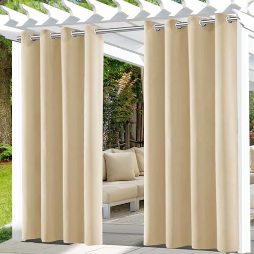 UFYTT Outdoor Vorhang Wetterfest mit Ösen Oben Outdoorvorhänge Wasserfest,Blickdicht Outdoor Gardinen Sichtschutz,Sonnenschutz Outdoor Gardine,für Terrasse, Pavillons und Balkone,132x215cm,Beige von UFYTT