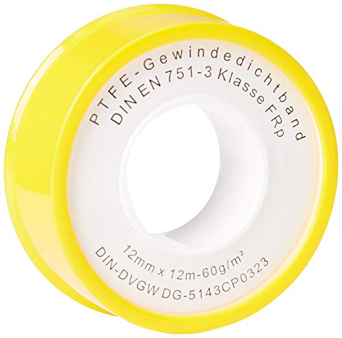 PTFE-Gewindedichtband Rolle (Teflonband) FRp für Feingewinde DN10 nach DIN EN 751-3, 12mm x 0.1mm x 12m (60 g/m²) (5 Stück) von Honbeanify GCV