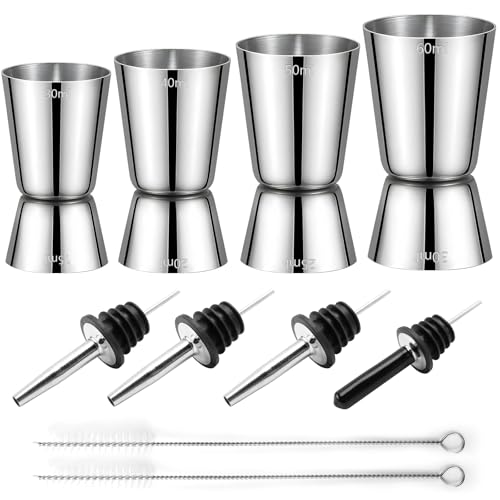 Cocktail Jigger Messbecher Edelstahl Barmaß 3cl/4cl/5cl/6cl Gin Measuring Cups Set Klein Doppelmaß Jigger mit 4 Flaschenausgießer 3 Bürste Zubehör für den Barkeeper Cocktail Jigger Messbecher Edelstahl Barmaß 3cl/4cl/5cl/6cl Gin Measuring Cups Set Klein Doppelmaß Jigger mit 4 Flaschenausgießer 3 Bürste Zubehör für den Barkeeper von UGBO