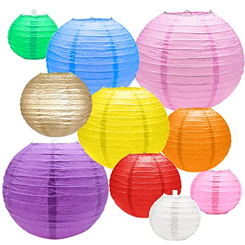 Lampions Bunt Papierlampenschirm Rund Papierlampions 20 Stück Papierlampe Lampenschirm Lampenschirme Aus Papier Papierlampion Papierlaternen für Draußen Partydekorationen (4” 6” 8” 10” 9 Farben) von UGBO