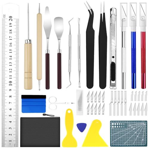 Plotter Zubehör DIY Bastelwerkzeug Set Schneideplotter Vinyl Jäten Werkzeuge Skalpell Basteln Präzisionsmesser Bastelmesser Cuttermesser Entgitterwerkzeug Plotter 50 Stück von UGBO