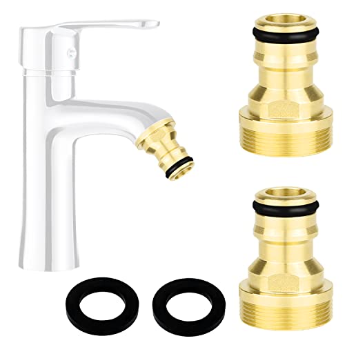 Schlauchkupplung Adapter Wasserhahn Gartenschlauch Anschluss M22 Innengewinde und M24 Außengewinde Hahnanschluss Wasserhahnadapter Messing Schlauchanschluss Wasserhahn Aufsatz 2 Hahnstück (Golden) von UGBO