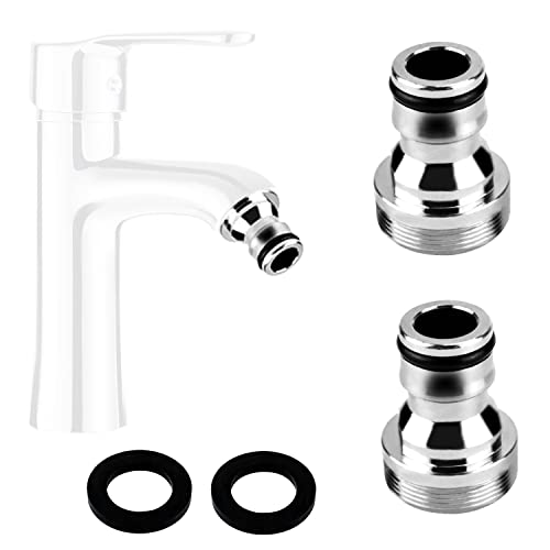 Schlauchkupplung Adapter Wasserhahn Gartenschlauch Anschluss M22 Innengewinde und M24 Außengewinde Hahnanschluss Wasserhahnadapter Messing Schlauchanschluss Wasserhahn Aufsatz 2 Hahnstück (Silber) von UGBO